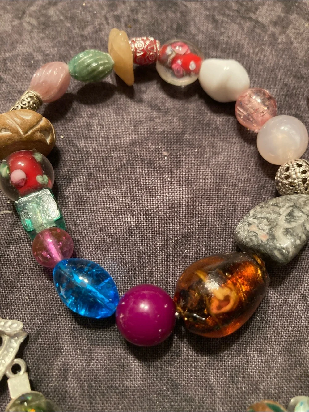 Awesome Beaded Bracelet Lot of 6 Glass Stone Resin